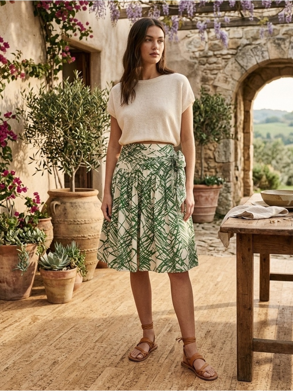 ZARA Basic. Shibori modern stripe drop-waist silky skirt